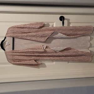 Long Pink White Flower Silky Cardigan S